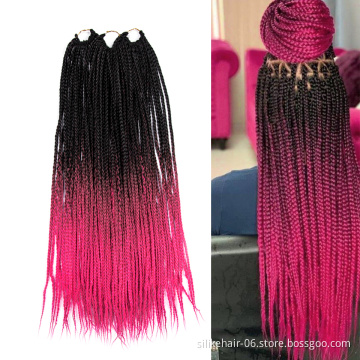 Soft Ombre Red Pink 24 inch Long 24 Roots/pack Heat Resistant Fiber Bulk Box Braid Crochet Synthetic Braiding Hair Extensions